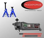 Хидравличен крик ROCKFORCE 3-тона 75мм-510мм + КОМПЛЕКТ СТОЙКИ ЗА АВТОМОБИЛ 3 ТОНА
