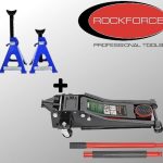 Хидравличен крик ROCKFORCE 3-тона 75мм-510мм + КОМПЛЕКТ СТОЙКИ ЗА АВТОМОБИЛ 3 ТОНА