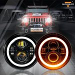 Комплект Кръгли LED фарове 7″ 70W H4 букса, къси, дълги, дневни и мигач