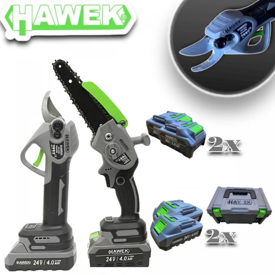 hawek24v2v1.png ЛОЗАРСКА AКУМУЛАТОРНА НОЖИЦА 24V+АКУМУЛАТОРЕН ВЕРИЖЕН ТРИОН 24V 15 СМ ШИНА HAWEK - Image 1