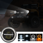 Комплект Кръгли LED фарове 7″ 70W H4 букса, къси, дълги, дневни и мигач T102 - Image 3