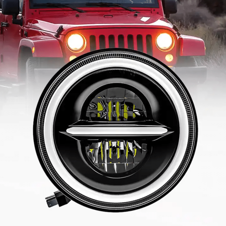 pdv9jgyh.png Комплект Кръгли LED фарове 7″ 70W H4 букса, къси, дълги, дневни и мигач T102 - Image 1