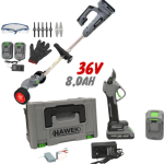 Акумулаторен тример STAHLMAYER PRO 36V 8Ah с колелца+ЛОЗАРСКА AКУМУЛАТОРНА НОЖИЦА 24V 4AH HAWEK