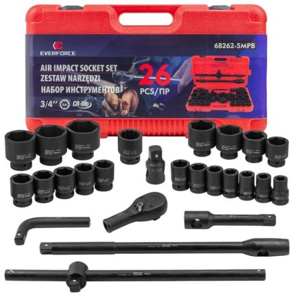 Ударно гедоре комплект EVERFORCE  26 части  6-стенен (3/4"-1", 17-65 mm)