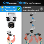 Тройна Външна WiFi Камера P15 с три екрана 3MP+3MP+6MP, ICSee, Бяла - Image 3