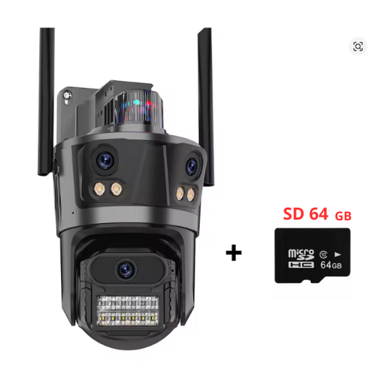 64GB Тройна външна WiFi камера P12 – 36MP, ICSee +SD 64 GB - Image 1