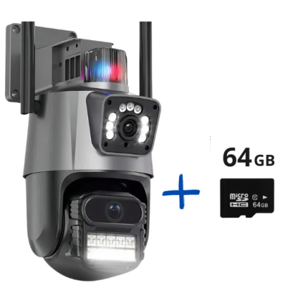 Външна WiFi камера с два обектива 2x 6MP 12MP с изкуствен интелект +SD 64 GB
