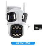 Тройна Външна WiFi Камера P15 с три екрана 3MP+3MP+6MP, ICSee, Бяла +SD 128 GB