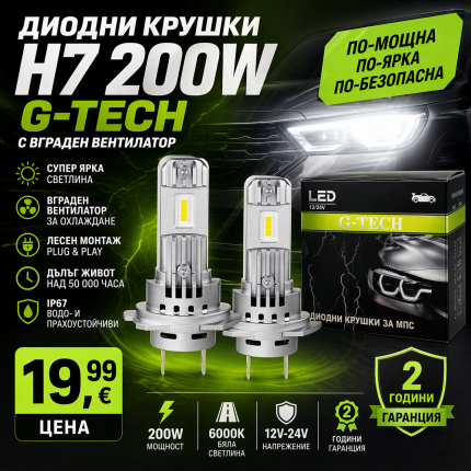 Диодни крушки H7 200W G-TECH с вграден вентилатор