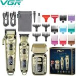 VGR V-642 – Професионален комплект 3 в 1 с 12 приставки (тример, самобръсначка и машинка за подстригване) – златен